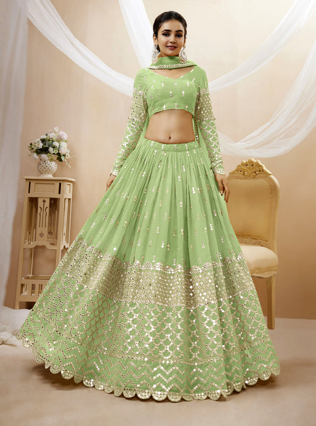 Pistachio Green Georgette Embroidered Lehenga Choli