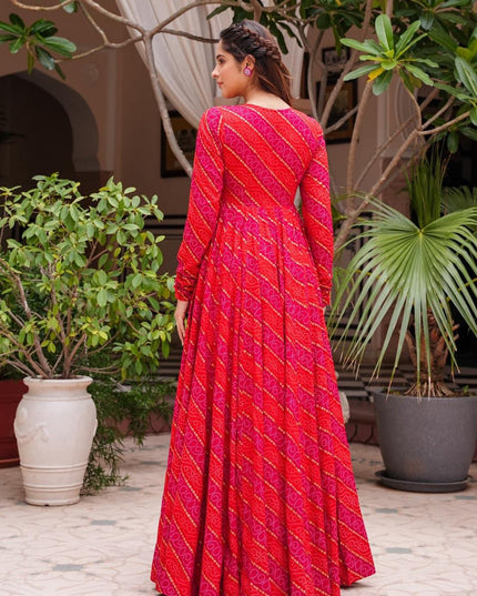 Hot Pink Faux Georgette Printed Indowestern