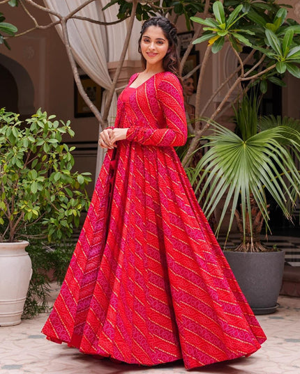 Hot Pink Faux Georgette Printed Indowestern