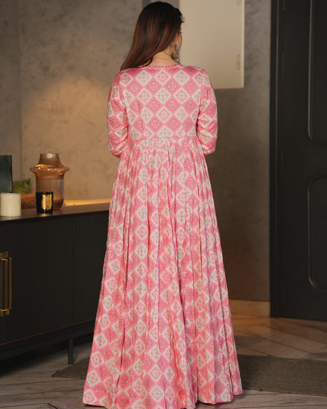 Light Pink Faux Georgette Printed Indowestern