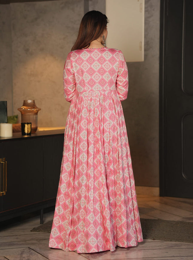 Light Pink Faux Georgette Printed Indowestern