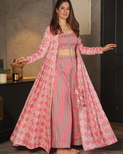 Light Pink Faux Georgette Printed Indowestern