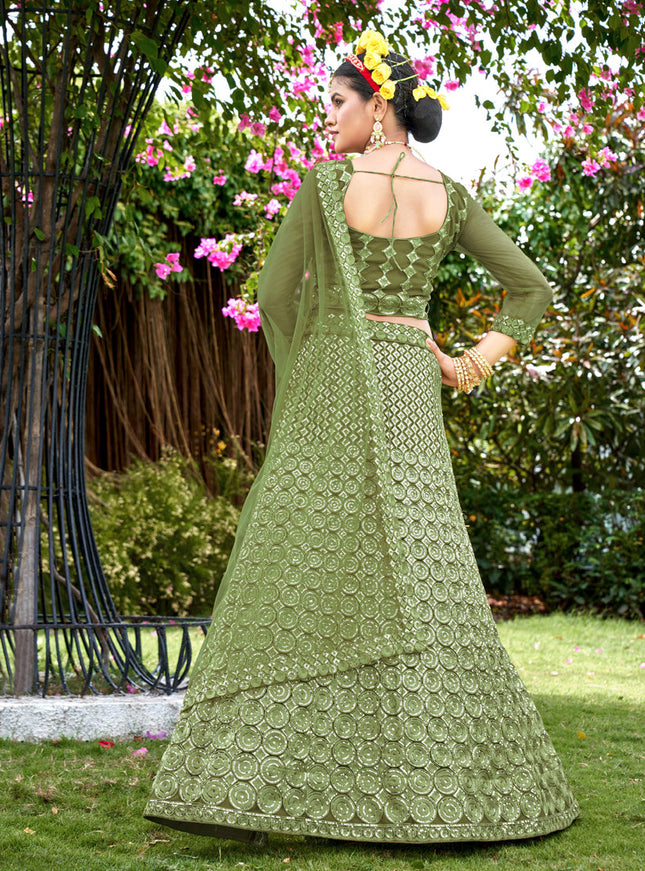 Pear Green Net Embroidered Lehenga Choli