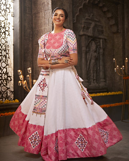 White Jacquard Cotton Embellished Flared Chaniya Choli