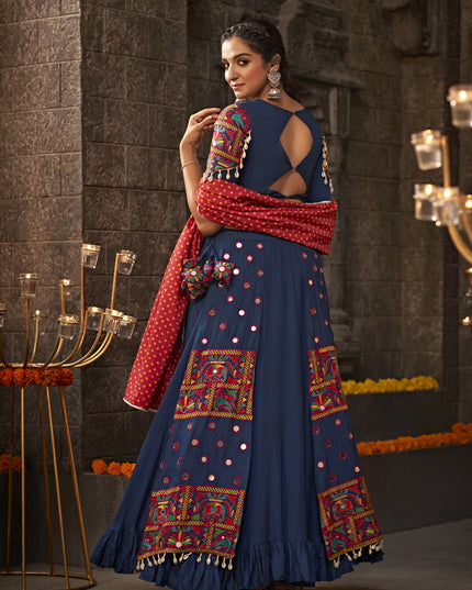 Navy Blue Embellished Flared Viscose Rayon Chaniya Choli