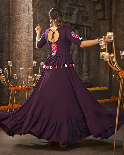 Burgundy Embellished Flared Viscose Rayon Chaniya Choli