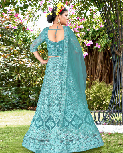 Sky Blue Net Designer Lehenga Choli Set