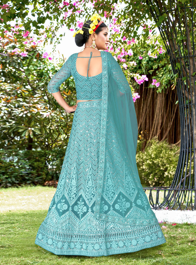 Sky Blue Net Designer Lehenga Choli Set