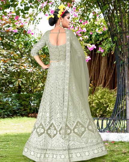 Pastel Green Net Designer Lehenga Choli Set