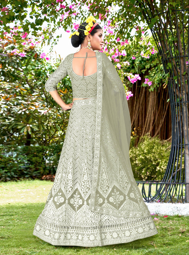 Pastel Green Net Designer Lehenga Choli Set