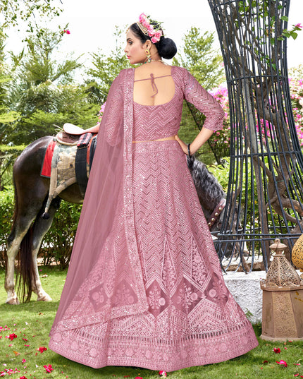 Rouge Pink Net Designer Lehenga Choli Set