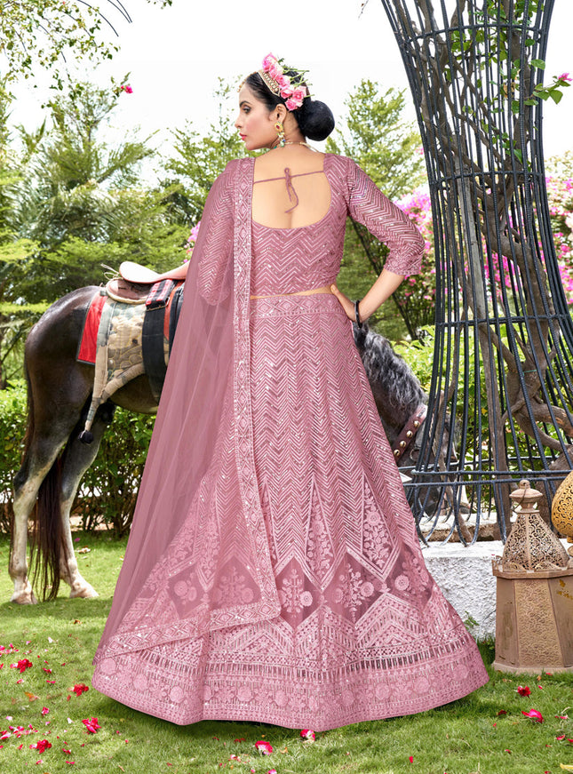Rouge Pink Net Designer Lehenga Choli Set