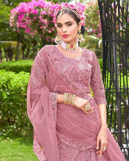 Rouge Pink Net Designer Lehenga Choli Set