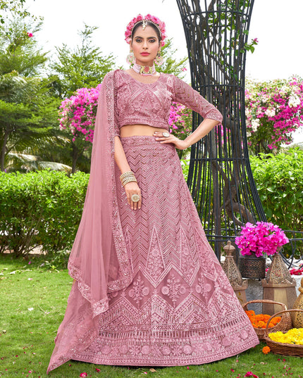 Rouge Pink Net Designer Lehenga Choli Set