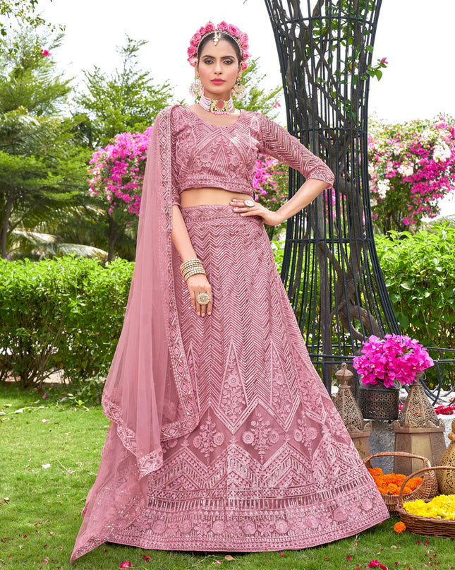 Rouge Pink Net Designer Lehenga Choli Set