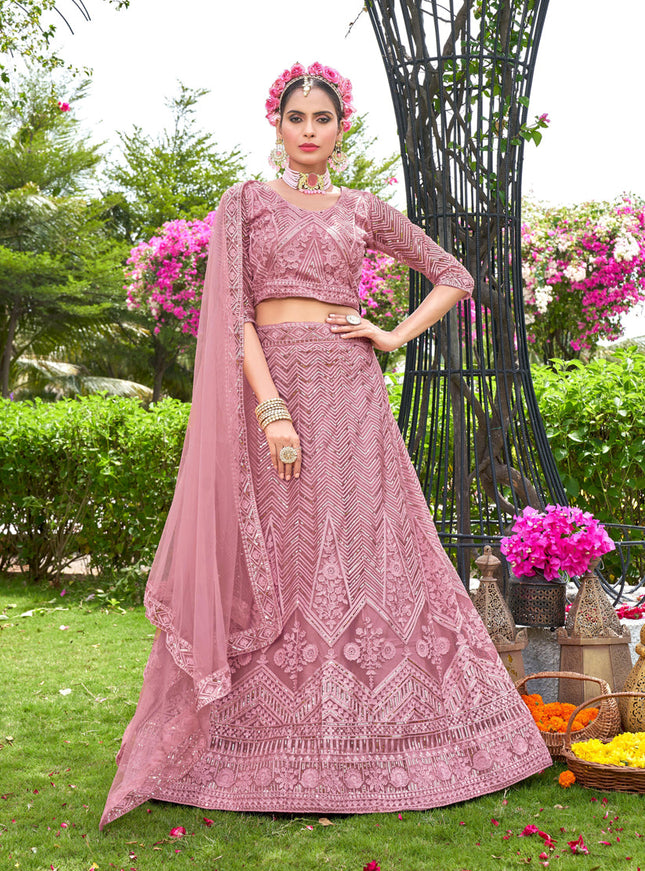 Rouge Pink Net Designer Lehenga Choli Set
