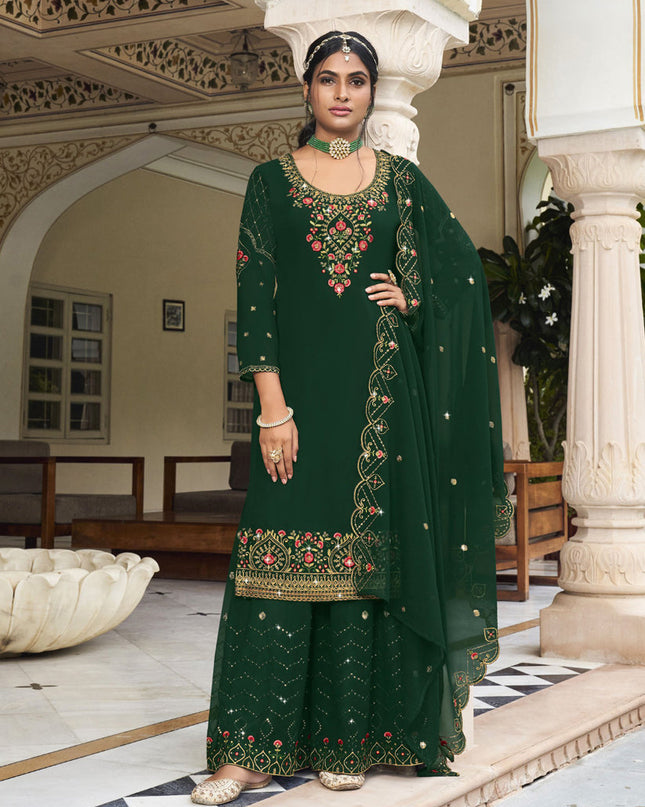 Forest Green Georgette Embroidered Palazzo Kameez