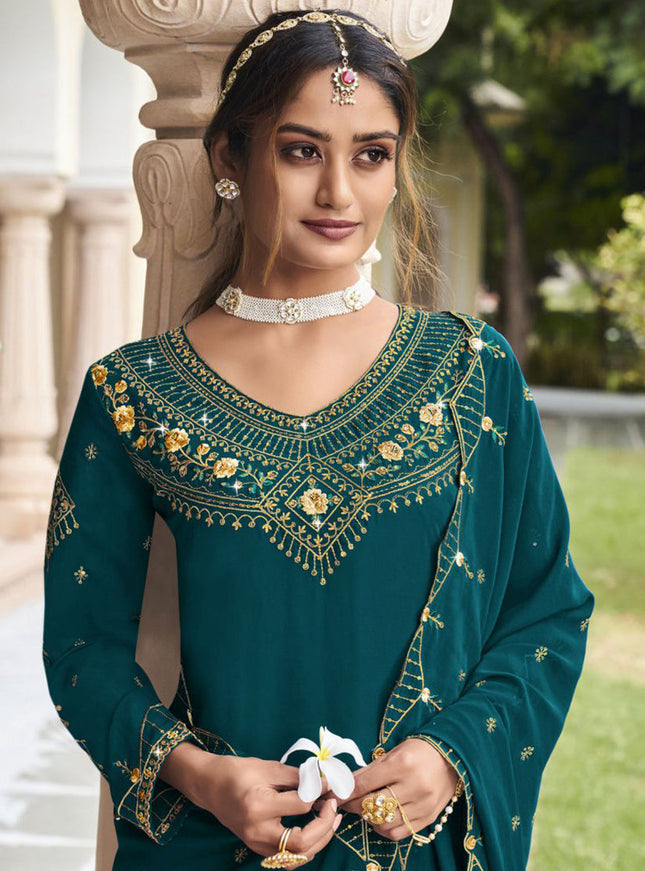 Morpich Georgette Embroidered Palazzo Kameez