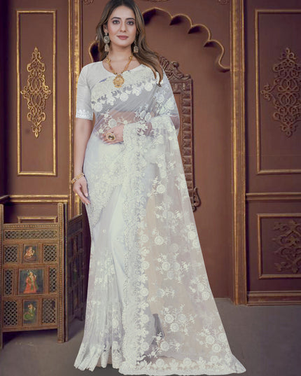 White Net Party Wear Saree