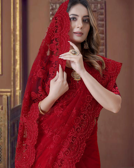 Red Net Party Wear Saree