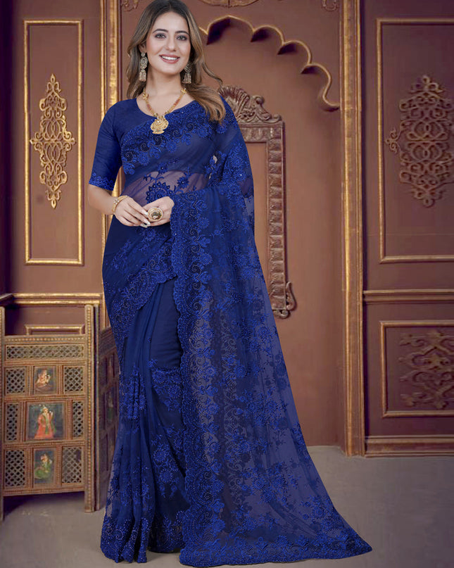Royal Blue Net Party Wear Saree