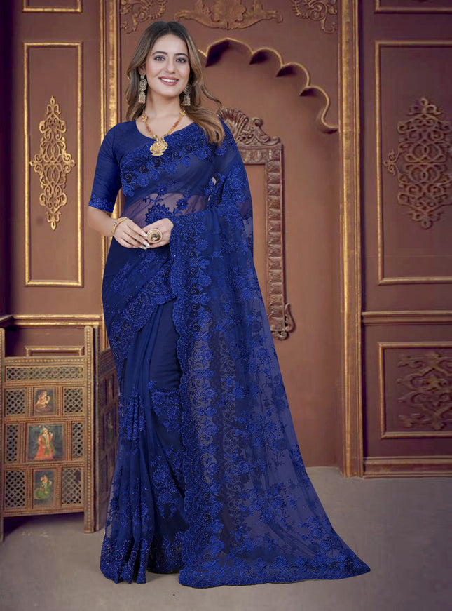 Royal Blue Net Party Wear Saree