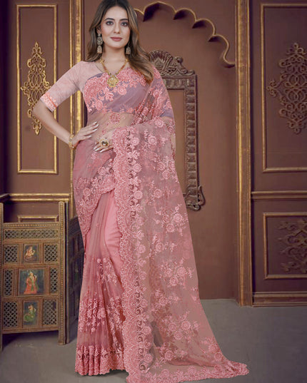 Coal Pink Net Party Wear Saree