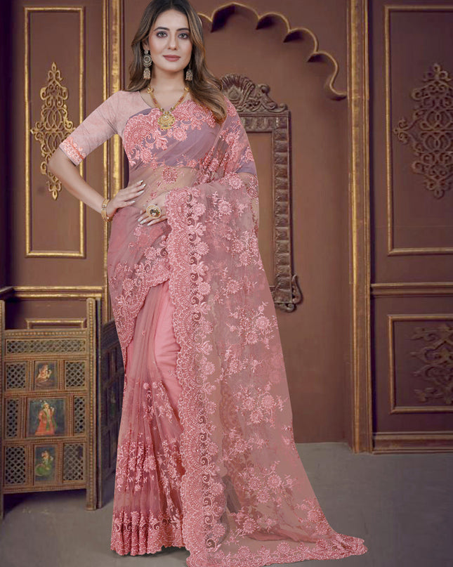 Coal Pink Net Party Wear Saree