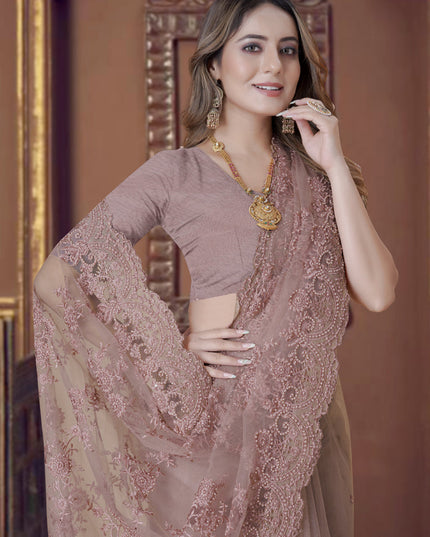 Mauve Net Party Wear Saree