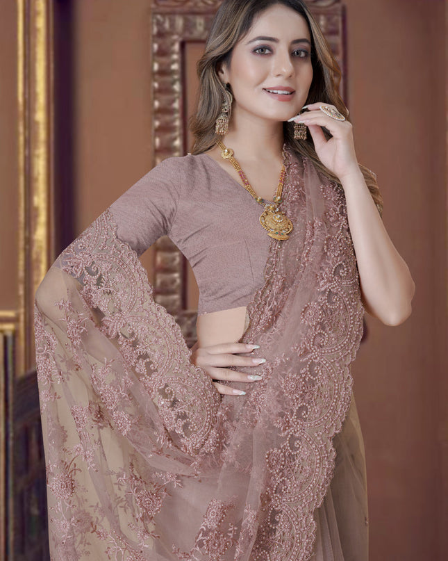 Mauve Net Party Wear Saree