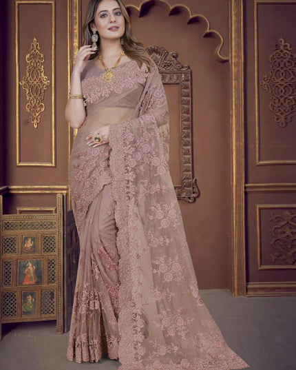 Mauve Net Party Wear Saree