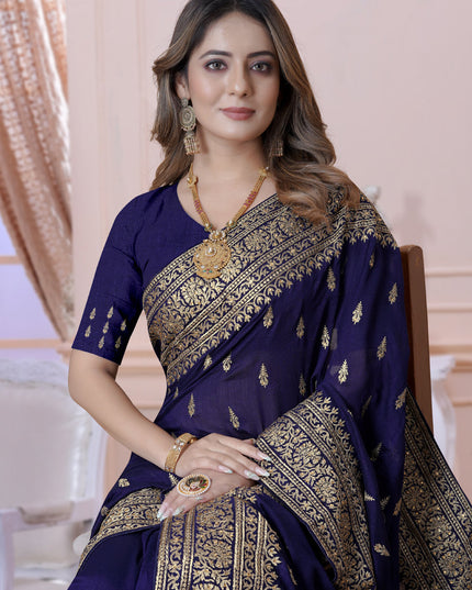 Navy Blue Silk Embroidered Saree