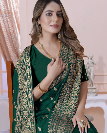 Forest Green Silk Embroidered Saree