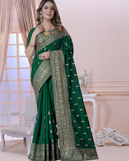 Forest Green Silk Embroidered Saree