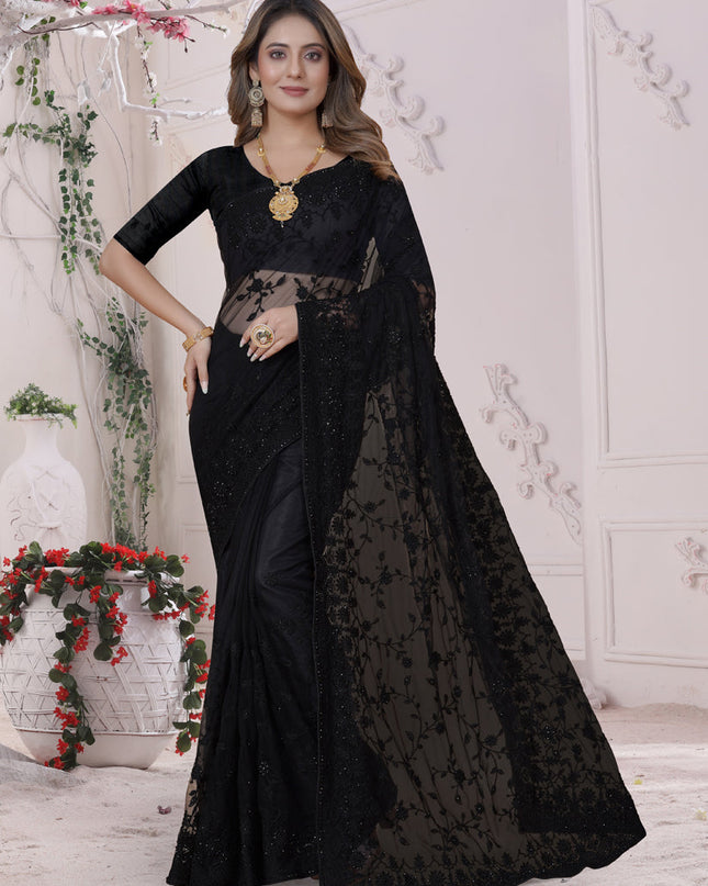 Black Net Heavy Embroidred Saree