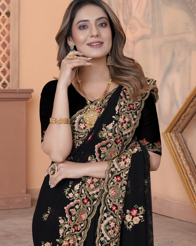 Black Georgette Embroidered Saree