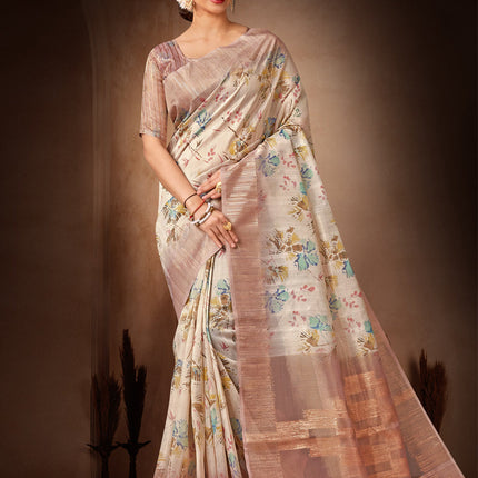 Beige Organza Tissue Festival Saree