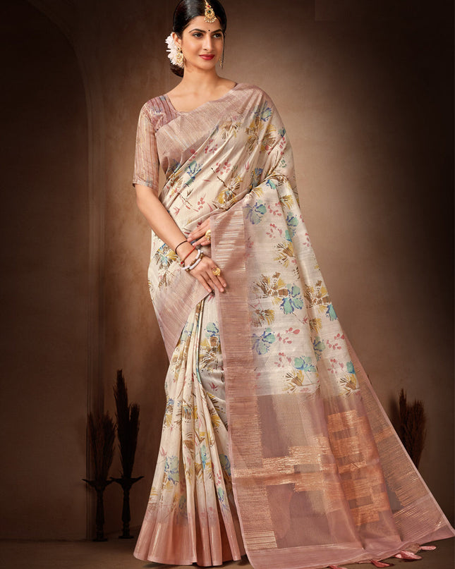 Beige Organza Tissue Festival Saree