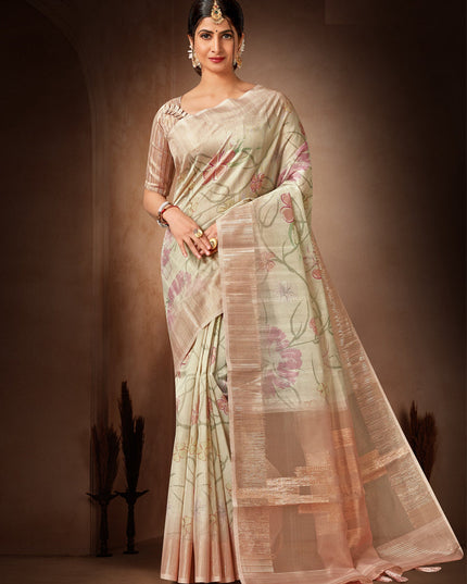 Beige Organza Tissue Festival Saree
