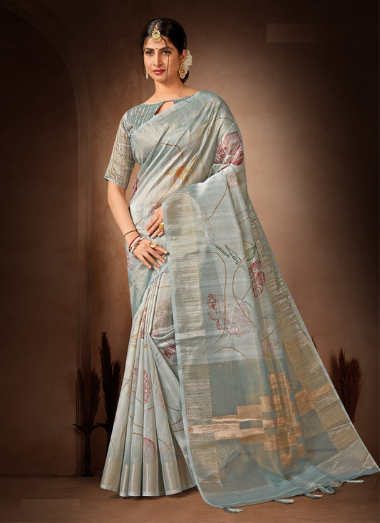 Grey Organza Tissue Festival Saree