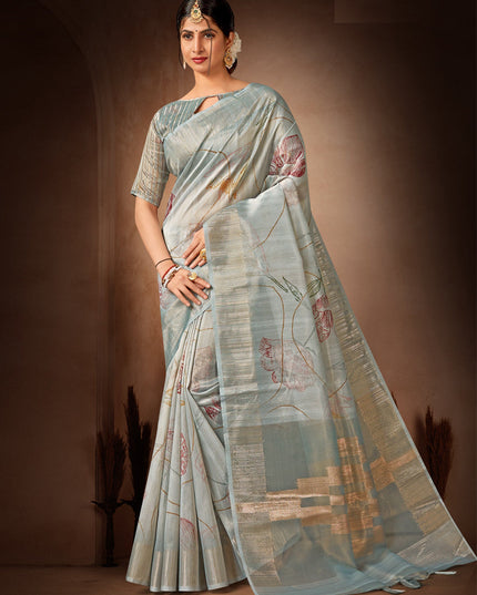 Grey Organza Tissue Festival Saree