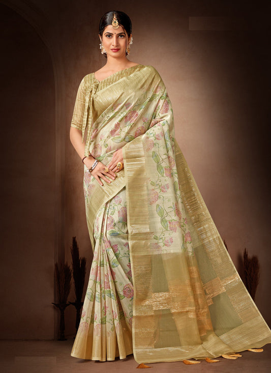 Cream Organza Tissue Festival Saree
