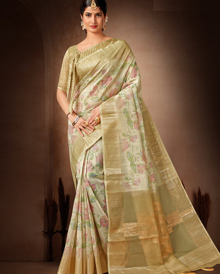 Cream Organza Tissue Festival Saree