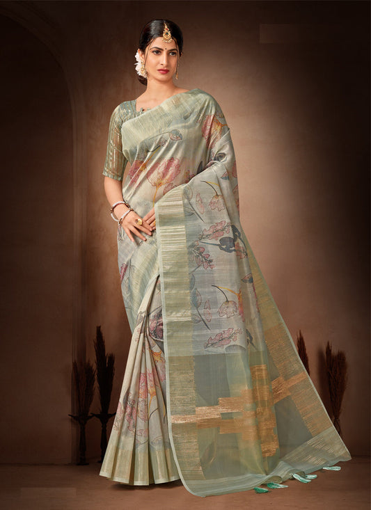 Grey Organza Tissue Festival Saree