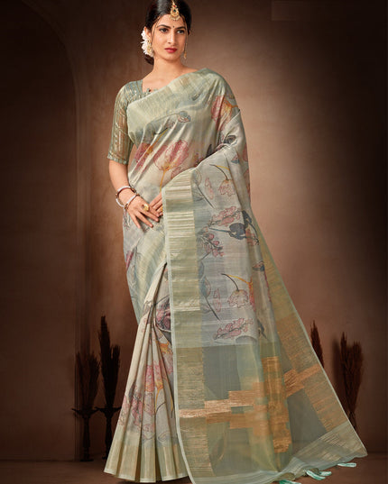 Grey Organza Tissue Festival Saree