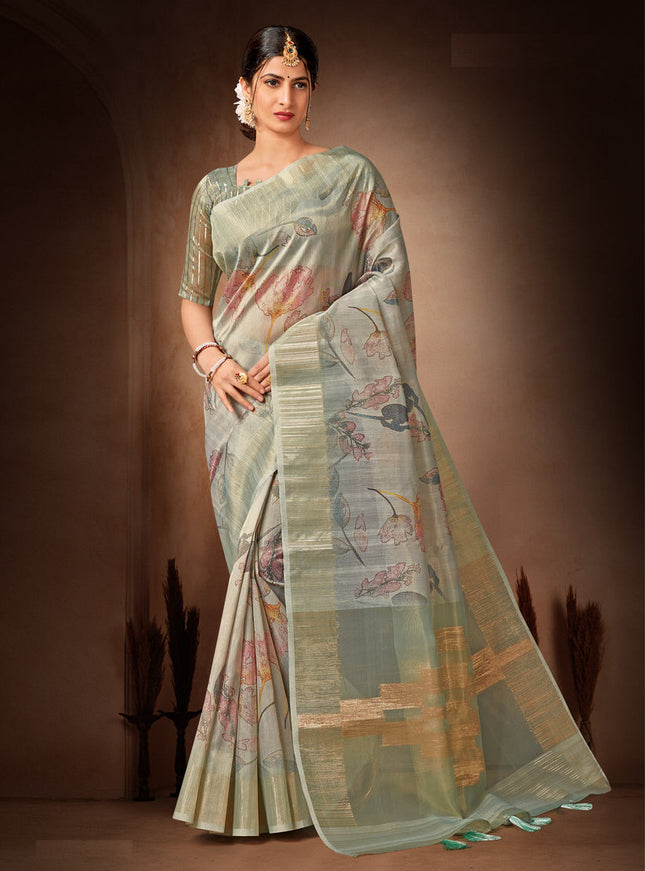 Grey Organza Tissue Festival Saree