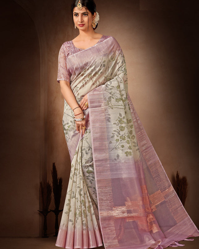 Beige Organza Tissue Festival Saree