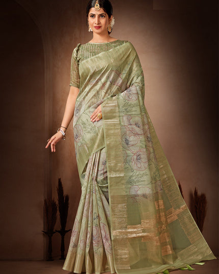 Olive Green Organza Tissue Festival Saree