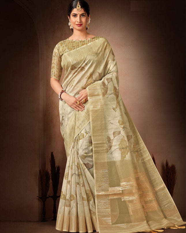 Beige Organza Tissue Festival Saree