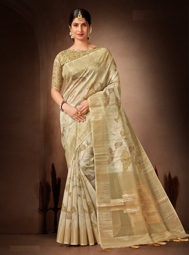 Beige Organza Tissue Festival Saree